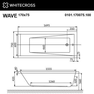Гидромассажная ванна WHITECROSS Wave 0101.170075.100.ULTRANANO.CR 170x75 см Ultra Nano хром